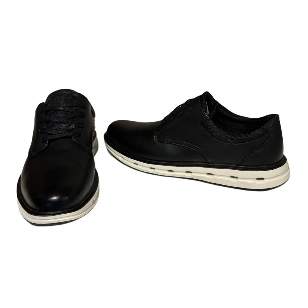 Lands' End Men's Black Leather Derbys with White Sole